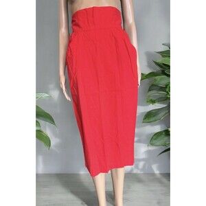 vintage 1980s Cristina’s red cotton Straight Skirt high waist Size 7/8 Pockets